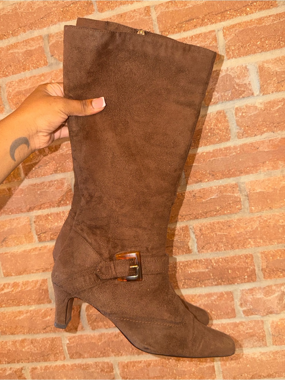 Brown Suede Mid-Heel Knee Boot for Women